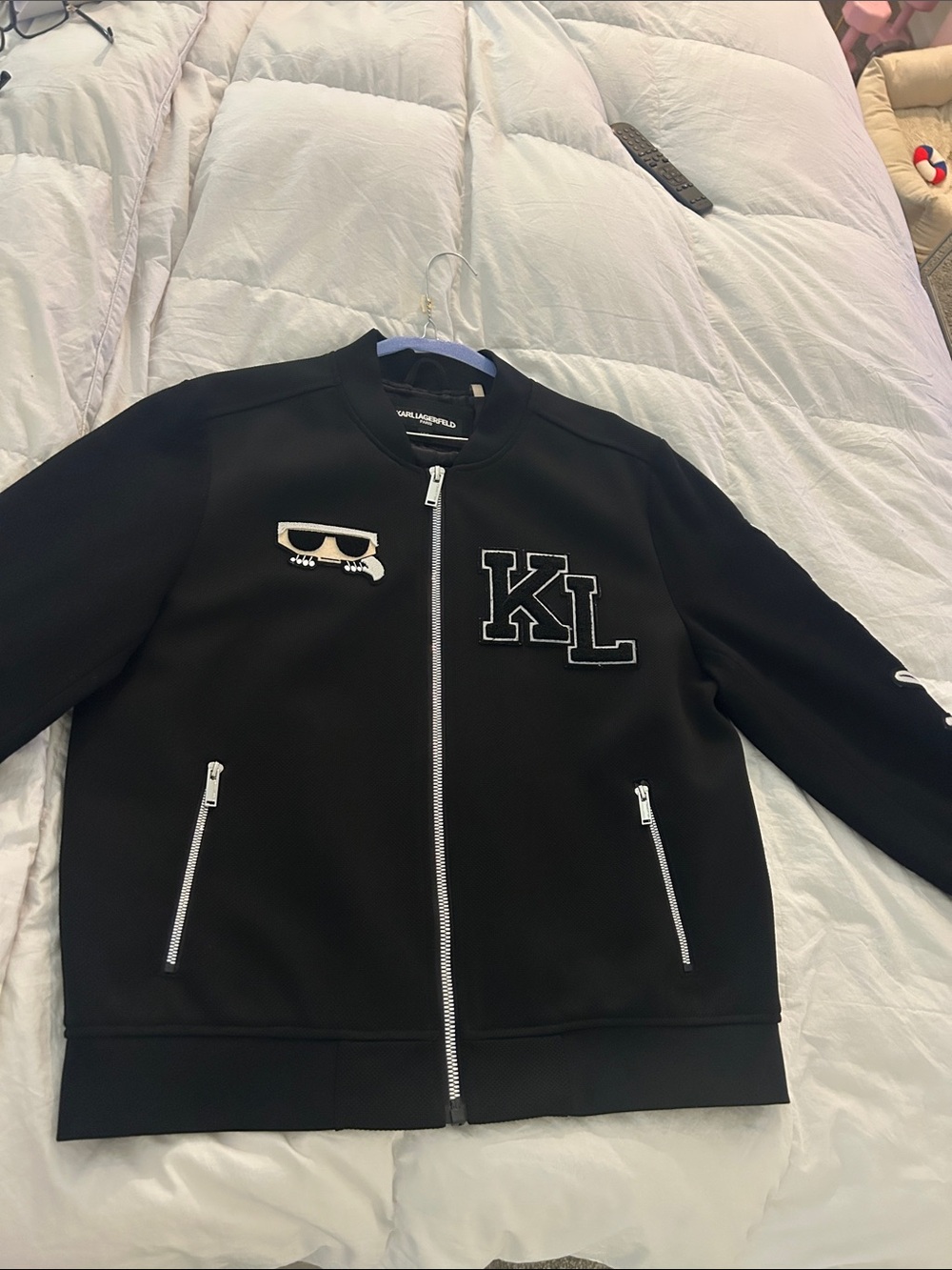Karl Lagerfeld Men’s Black Zip-Up Logo Bomber Jacket